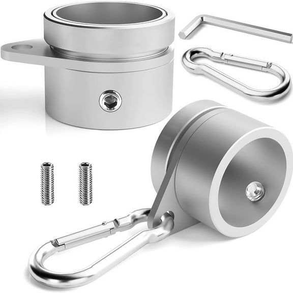 CHENGSI Flag Pole Rings, Anti Wrap Spinning Flag Pole Clips Swivels No Tangle Aluminum Alloy 360° Rotating Flagpole Mounting Rings with Carabiners for 0.75-1 Inch Diameter Flag Poles 2 Pack Silver