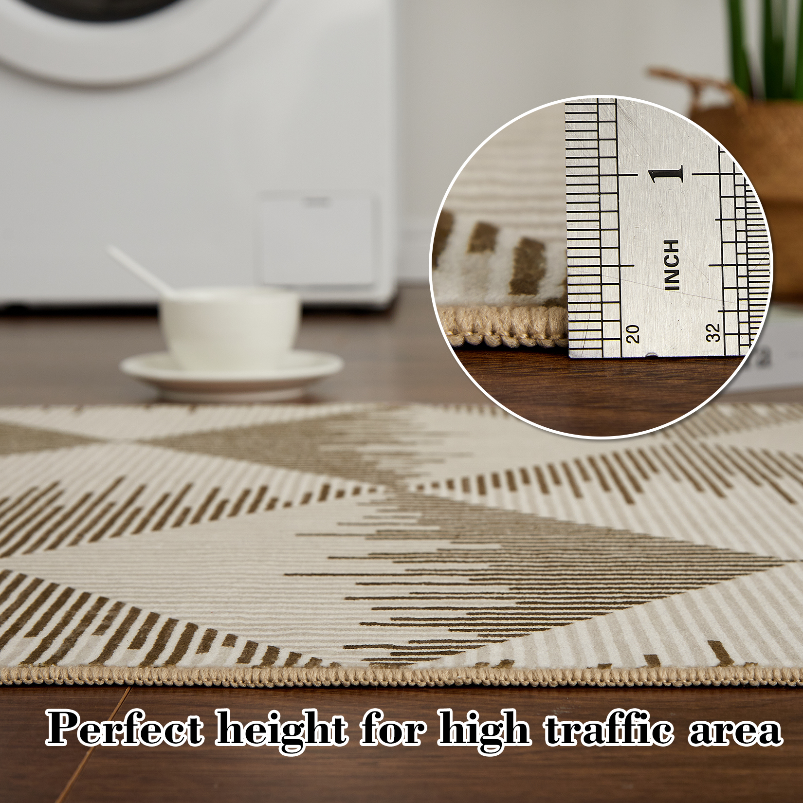 5x7 Washable Area Rugs for Living Room Non Slip Low Pile Modern Geometric Farmhouse Dining Room Carpets for Bedroom Dorm Beige
