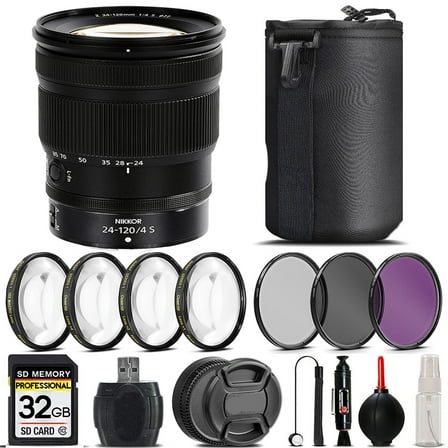 Nikon NIKKOR Z 24-120mm f/4 S Lens   4PC Macro Kit   UV, CPL, FLD Filter - 32GB Kit (International Version)
