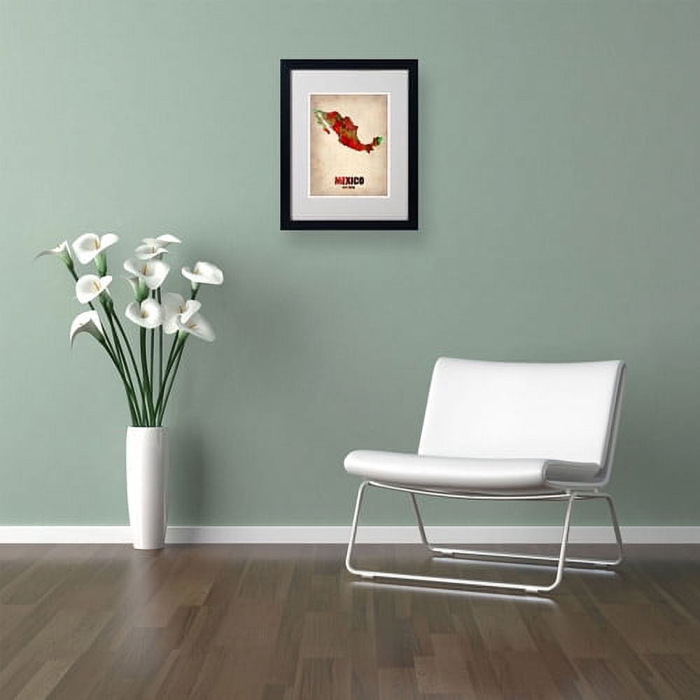 Trademark Fine Art "Mexico Watercolor Map" Matted Framed Art by Naxart, Black Frame