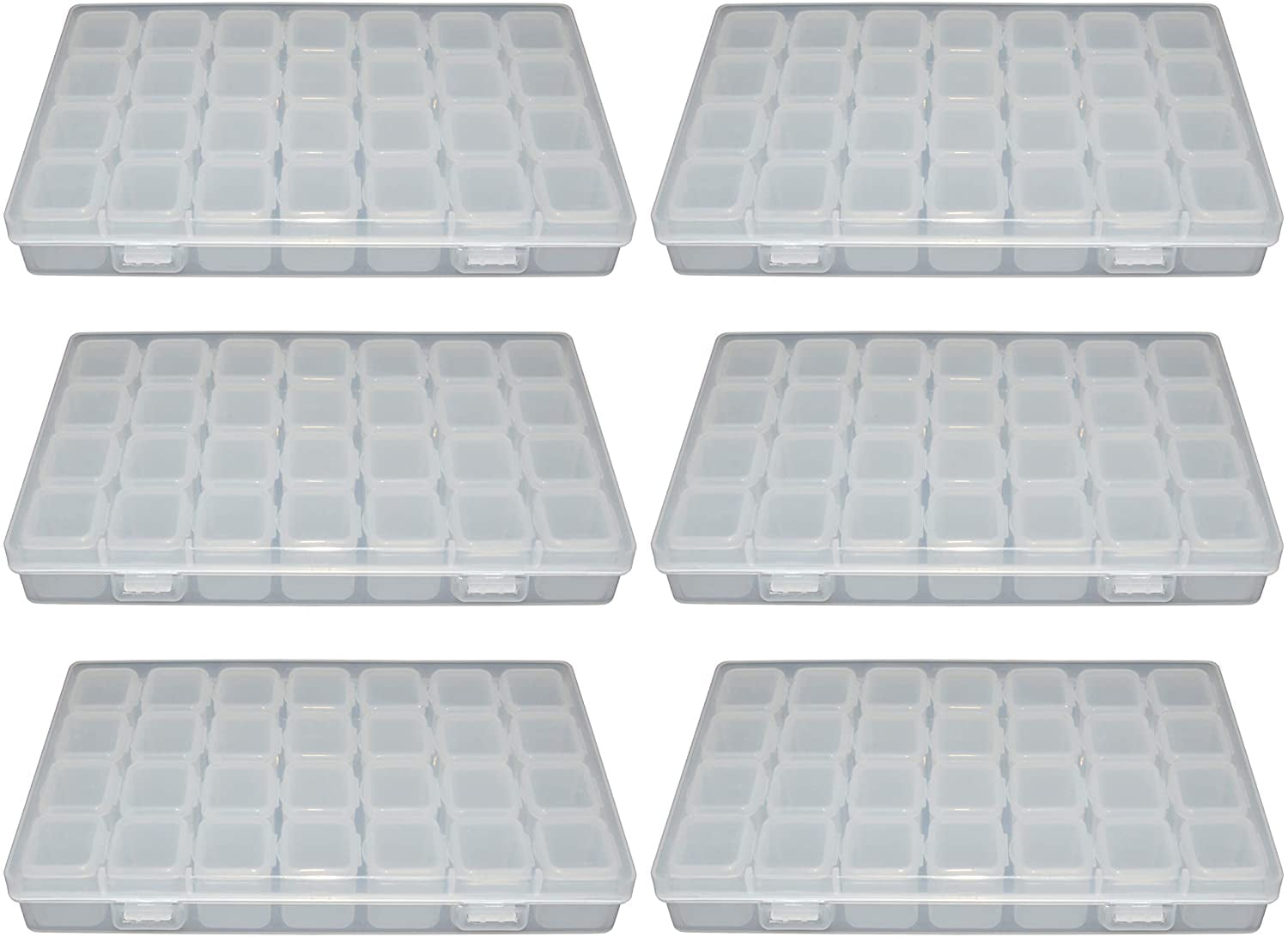 6 Pack Diamond Painting Storage Boxes, 28 Grids Per Case for a Total of 168 Snap to Close Compartments for Resin Diamonds, Beads, Nail Rhinestones, and More - SciencePurchase