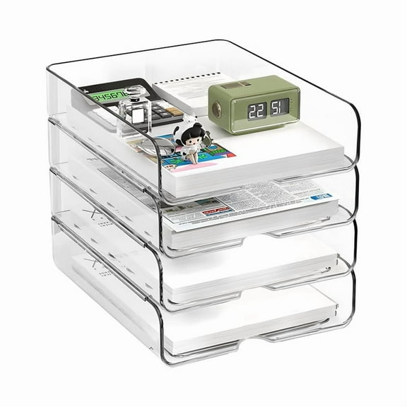 4-Tier Paper Organizer for Desk, Stackable Desk Organizer Paper Tray, Desk Accessories & Workspace Organizers