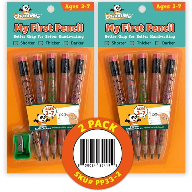 Channie'S My First Pencil, Tamaño De Escritura Fácil De Sostener, Grafito, Barril Gigante, Lápices Pequeños De Madera 2B Preafilados Para Niños De 3 A 7 Años, Color Marrón, Paquete De 2 (5 Lápices Cad