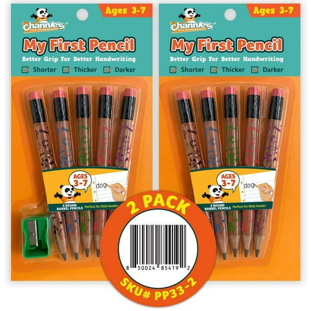 Channie'S My First Pencil, Tamaño De Escritura Fácil De Sostener, Grafito, Barril Gigante, Lápices Pequeños De Madera 2B Preafilados Para Niños De 3 A 7 Años, Color Marrón, Paquete De 2 (5 Lápices Cad
