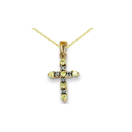 - 1/4 Carat (ctw) Natural Green Peridot Cross Pendant Necklace in 14K Yellow Gold
