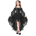 thumbnail image 3 of Gaexia Girls Gothic Vampire Halloween Dress, Black High-Low Chiffon Dress-Up Outfit for Kids, Lightweight Chiffon, for Halloween Trick-or-Treat, 3 of 5