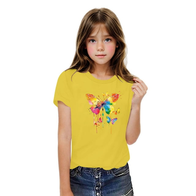 Rbaofujie Graphic Tees for Girl Floral Print Short Sleeve Round Neck T Shirts Tops