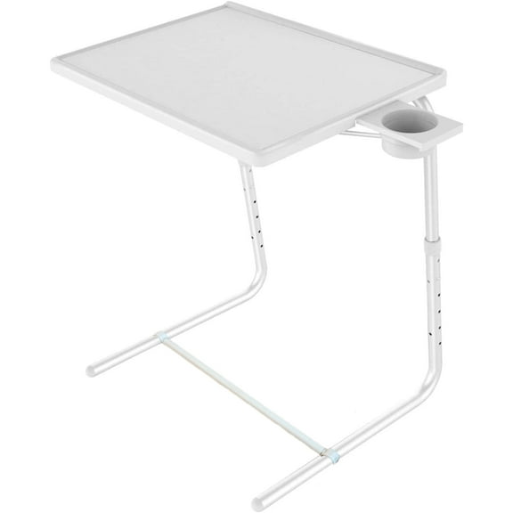 TV Tray Table YEEFO Folding C Shaped Table with 3 Angles 5 Heights, Couch Table Trays for Eating Snack Food, Laptop Stand, Portable Bed Dinner Tray, Adjustable TV Table with Cup Holder, White