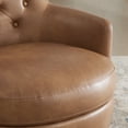 thumbnail image 4 of CHITA Swivel Barrel Accent Chair, Tufted Upholstered Arm Chair with Wood Base for Living Room Bedroom, Faux Leather in Saddle Brown, 4 of 13