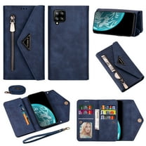 Dteck Case for Samsung Galaxy A42 5G 6.6-inch, Magnetic PU Leather Card Holder Wallet Crossbag Lager Capacity Purse Zipper Pocket, Folio Stand Phone Cover with Wrist Strap/Shoulder Strap,Blue