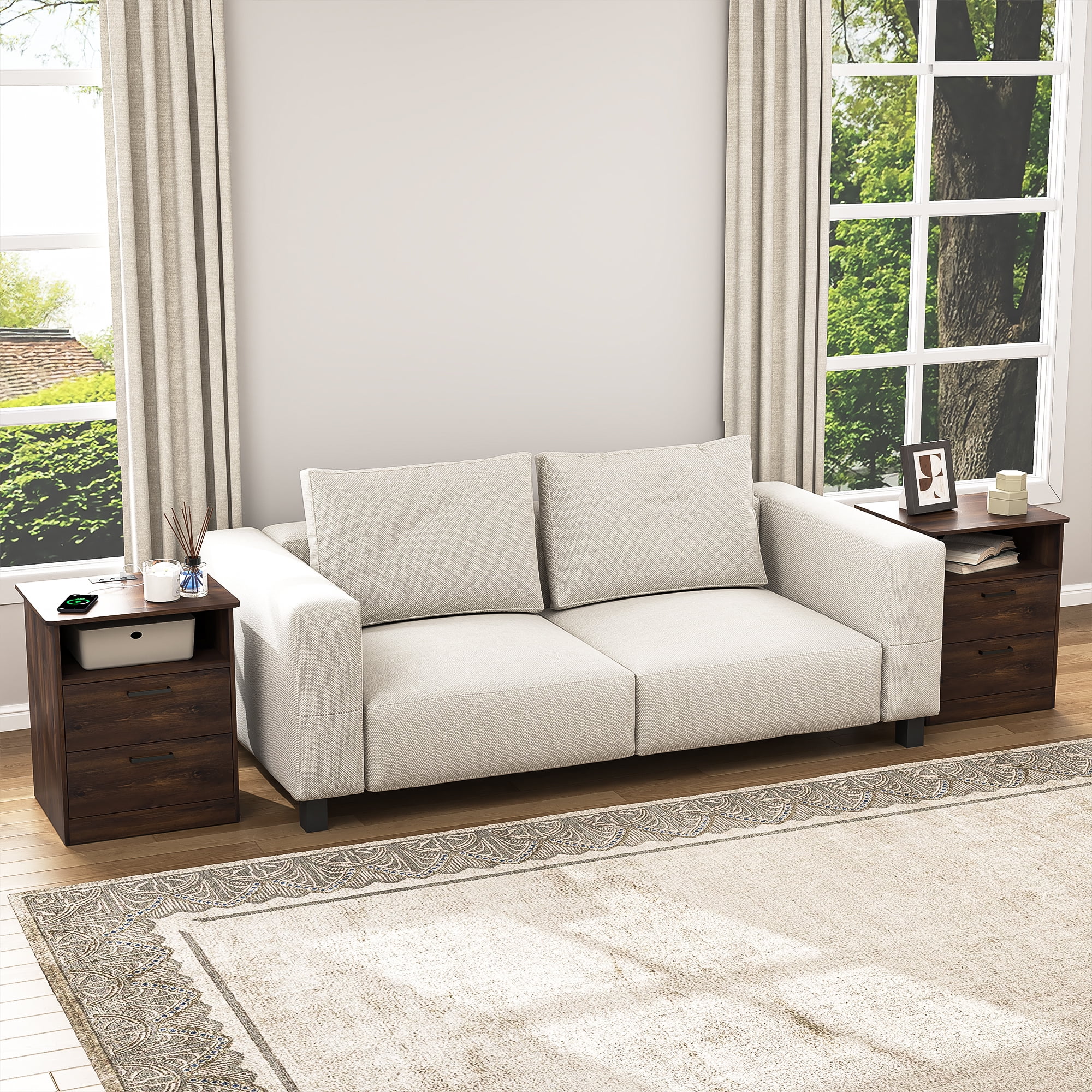 Demi Bonn 18" Side Table with Fast Charging Station USB C Cable Fast Charging, End Table Nightstand with Drawer and Shelf for Bedroom, Living Room, Brown