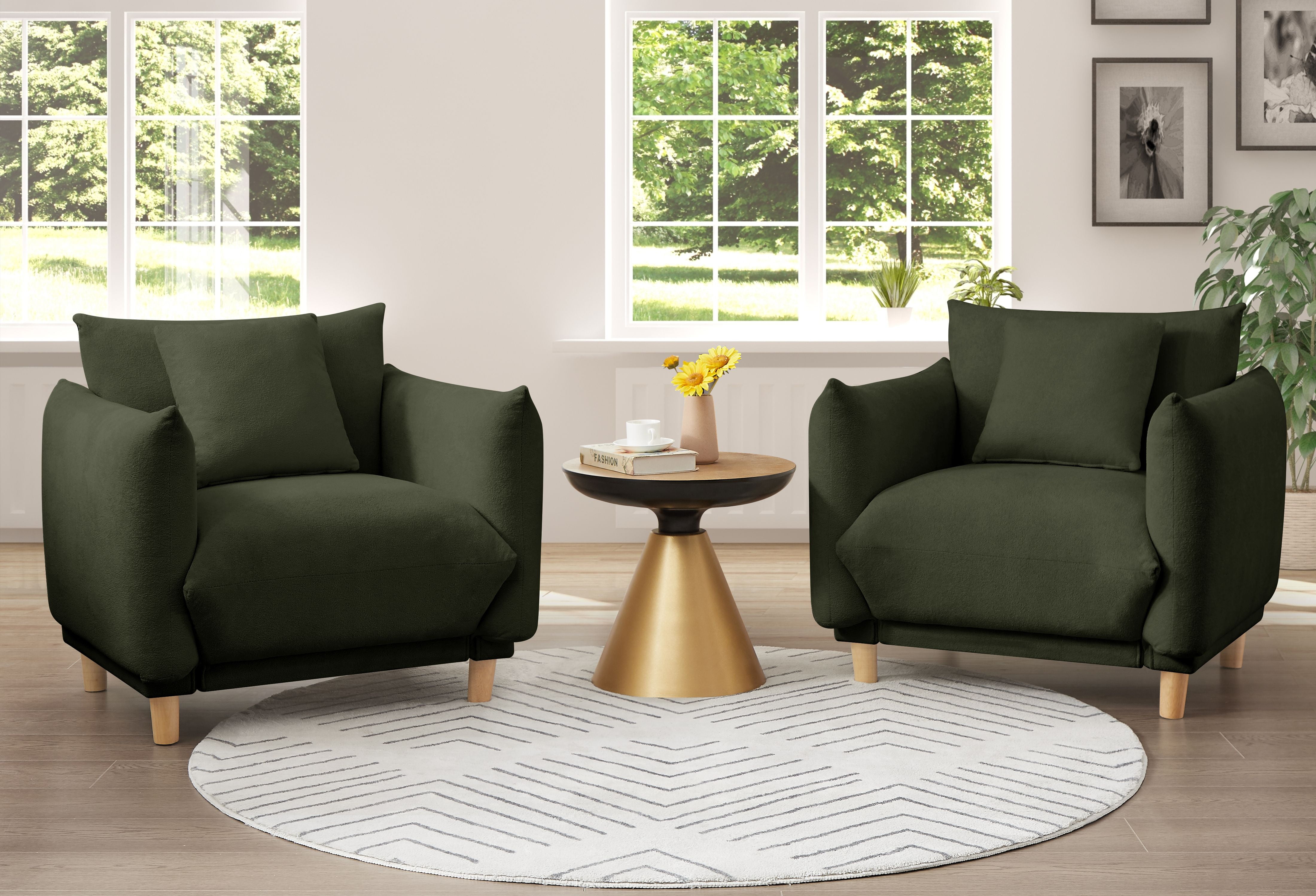 Oversize Accent Chairs for Living Room,Comfy Towelling Fabric Upholstered Armchair,Mid Century Modern Reading Arm Chair Single Sofa Chair with Wood Legs for Living Room Bedroom Playroom,Dark Green