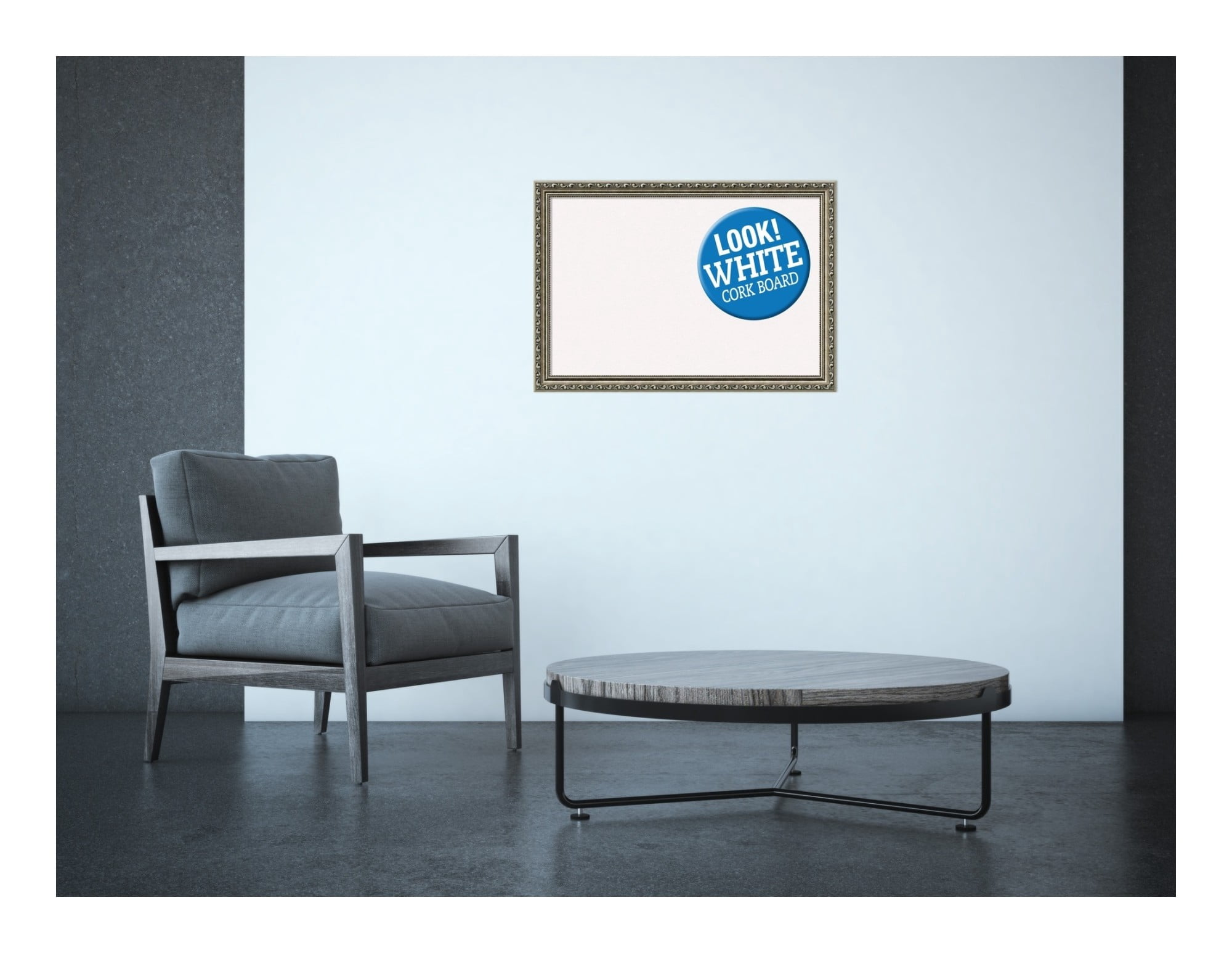 Amanti Art Natural Cork Board Wood Framed Parisian Silver Bulletin Board 26 in. x 18 in.