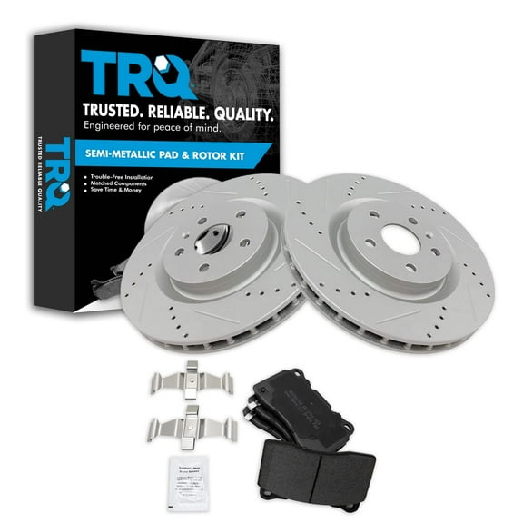TRQ Front Performance Brake Pad & Rotor Kit Brake Pads Brake Rotors Set Semi-Metallic Premium G-Coated Fits Select 2012-2013 Buick Regal 2009 Pontiac G8