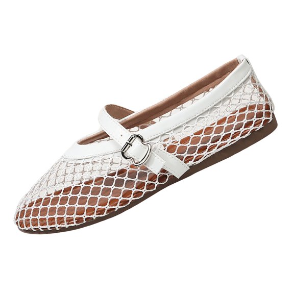 EKVAHL Mesh Ballet Flats for Women Breathable Hollow Sandals Slip on House Slippers Dressy Ballerina Shoes Low Top Buckled Straps Lightweight Summer Shoe