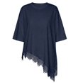 thumbnail image 3 of GZWYHT Asymmetrical Tops for Women Lace Patchwork Satin Top Crewneck Oversized Tee Shirts Side Slit Short Sleeve Tops Green S, 3 of 5