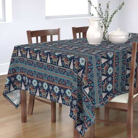 

Cotton Sateen Tablecloth 70 Square - Festive Fair Navy Blue Christmas Holiday Seasonal Scandinavian Winter Snowflake Nordic Whimsical Print Custom Table Linens by Spoonflower