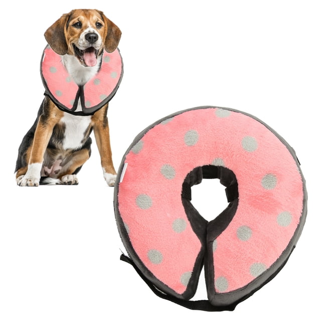 Collier de Cône d'Animal, Animal Lavable après le Collier de Chirurgie Gonflable pour la Récupération des Points Roses et Gris, Points Noirs et Blancs