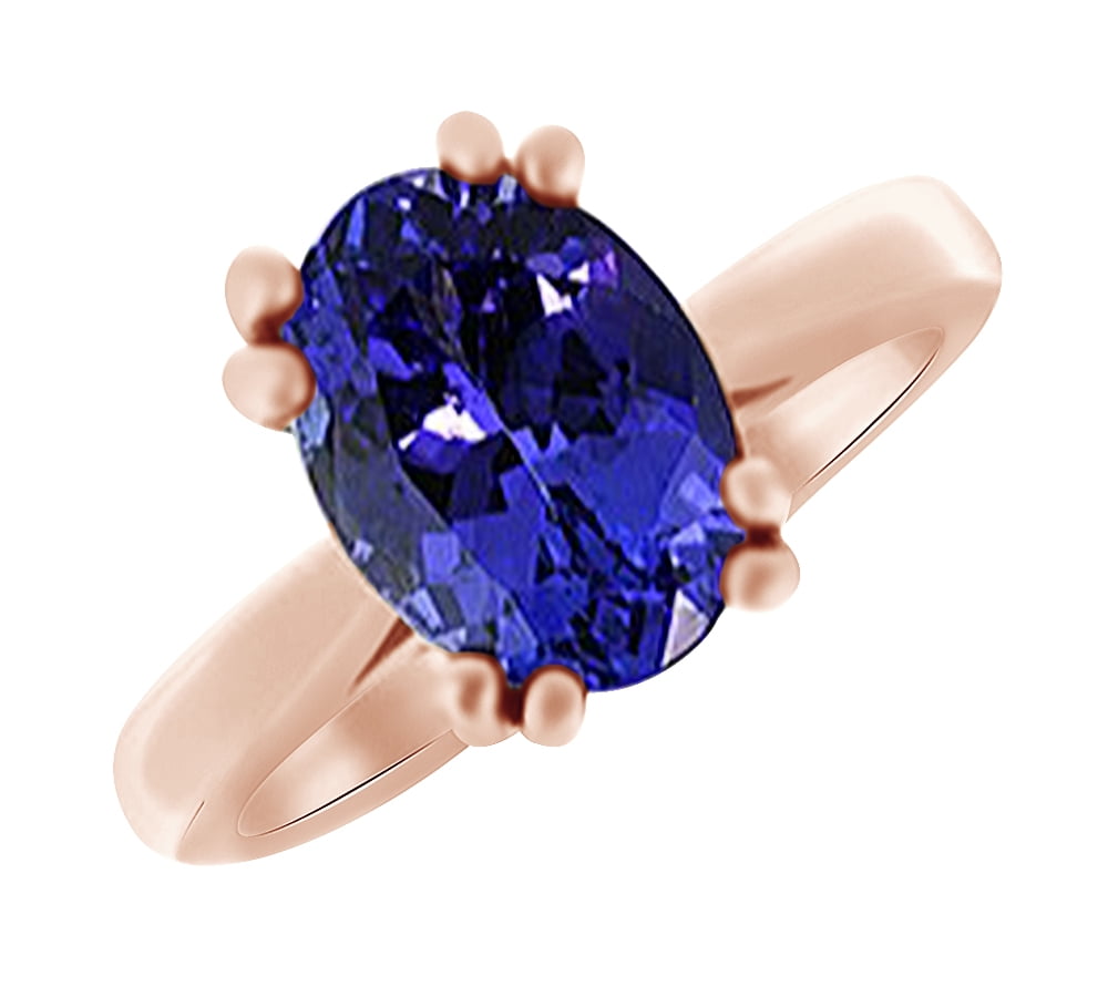 Oval Cut Simulated Blue Tanzanite Solitaire Engagement Wedding Ring In 14k Rose Gold (3.3 cttw)With Ring Size:-4 by Jewel Zone US