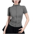 thumbnail image 3 of Vmvidoty Women's Short Sleeve Slim Fit Athletic Jacket Full Zip Workout Tops Solid Color Fitness Clothing Gray L, 3 of 4