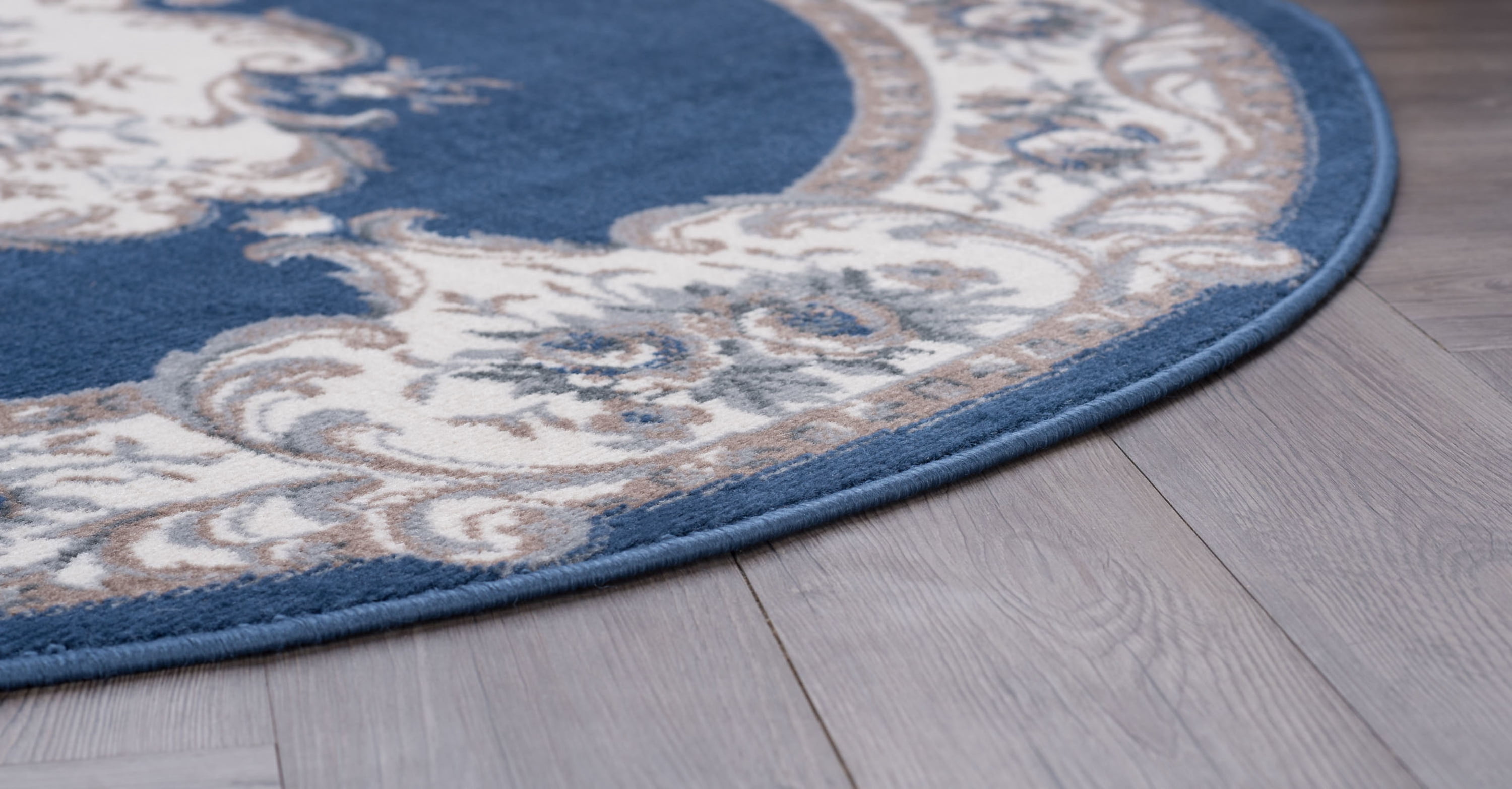 Hampton Traditional 5' Round Navy and Gray Polypropylene Indoor Area Rug