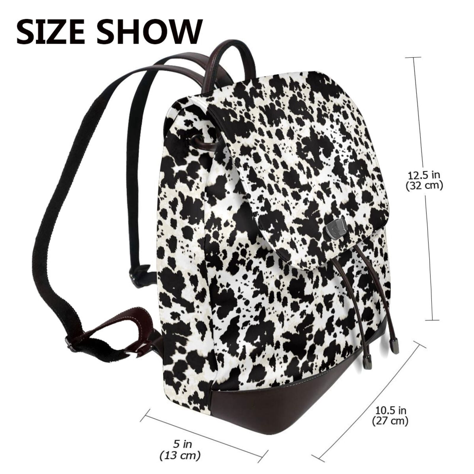 Kuqiui Cow Skin 1 Print Leather Backpack Purse For Women Fashion Ladies Vintage Bags Casual College Travel Backpacks bag