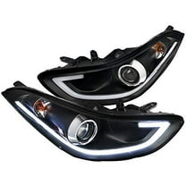 DRL LED Light Bar Strip Projector Headlight Head Lamp In Black Housing Clear Lens Made For And Compatible With 2011 - 2013 Hyundai Elantra 4 Door Sedan 11 12 13
