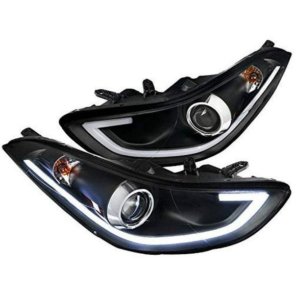 DRL LED Light Bar Strip Projector Headlight Head Lamp In Black Housing Clear Lens Made For And Compatible With 2011 - 2013 Hyundai Elantra 4 Door Sedan 11 12 13