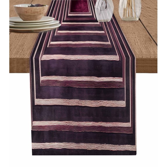 Purple Framed Geometric Table Runner 70 Inches, Vintage Modern Abstract Art Bed Runner Dresser Scarves Tabletop for Indoor Outdoor Parties/Ceremony/Banquet, 13" x 70"