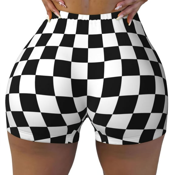 Seamless Workout Shorts Women - Chessboard Checkerboard black white Biker Gym Running Yoga Spandex Shorts for Women