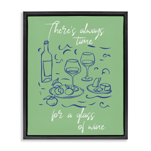 Stupell Industries Eclectic Always Time For Glass Of Wine Black Floating Frame Canvas Art, 17 x 21, by The Prints Vibe
