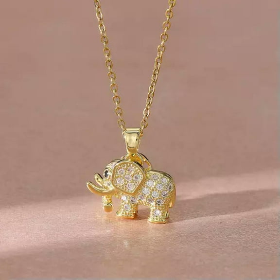 K-KED Women's Fashion Delicate Jewelry Cubic Zircon Gold Elephant Pendant Necklace