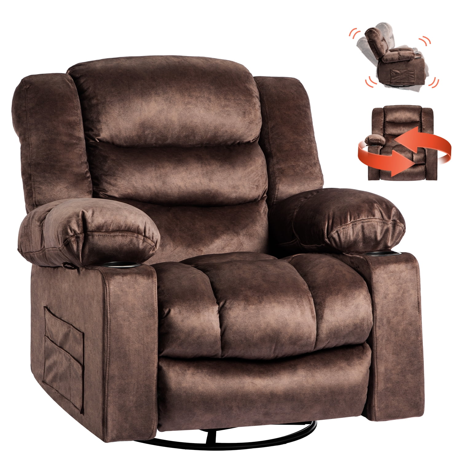 36.6" Massage Swivel Rocker Recliner Chair with Heat and Vibration