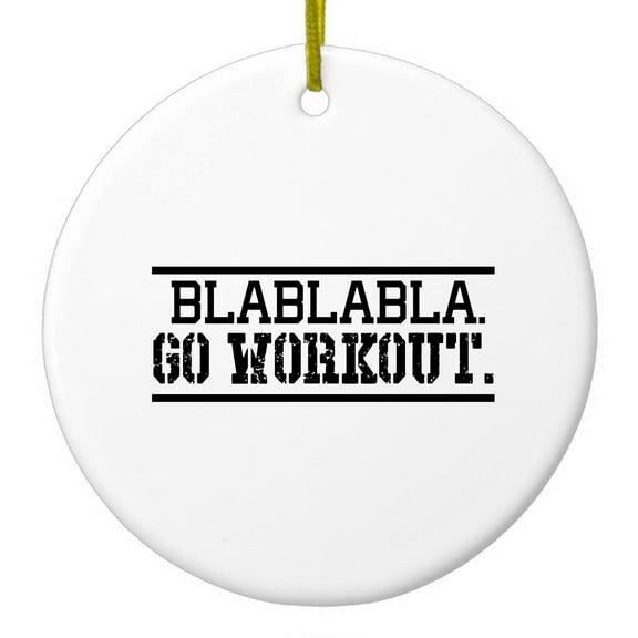 DistinctInk Hanging Ceramic Christmass Tree Ornament with Gold String - Great Gift / Present - 2 3/4 inch diameter - Blablabla Go Workout.