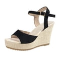 thumbnail image 4 of Rokment Women's Leopard Extra Wedge Heels Dressy Sandals Trendy Casual Suede Peep Toe Ankle Strap Espadrilles Platform Chunky Heeled Beach Summer Dress Shoes for Ladies Black Size 6, 4 of 6