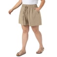 thumbnail image 4 of Agnes Orinda Women's Plus Size Shorts Wide Leg Loose Drawstring High Waist Beach Vacation 2026 Summer Casual Pant with Pocket 1X Khaki, 4 of 6