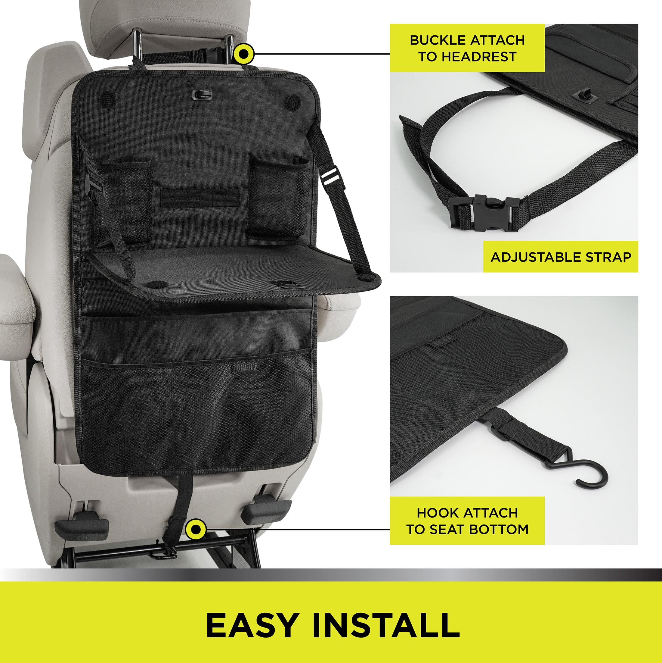 (2 pack) Auto Drive Multi-Pocket Backseat Organizer with Table (Black)