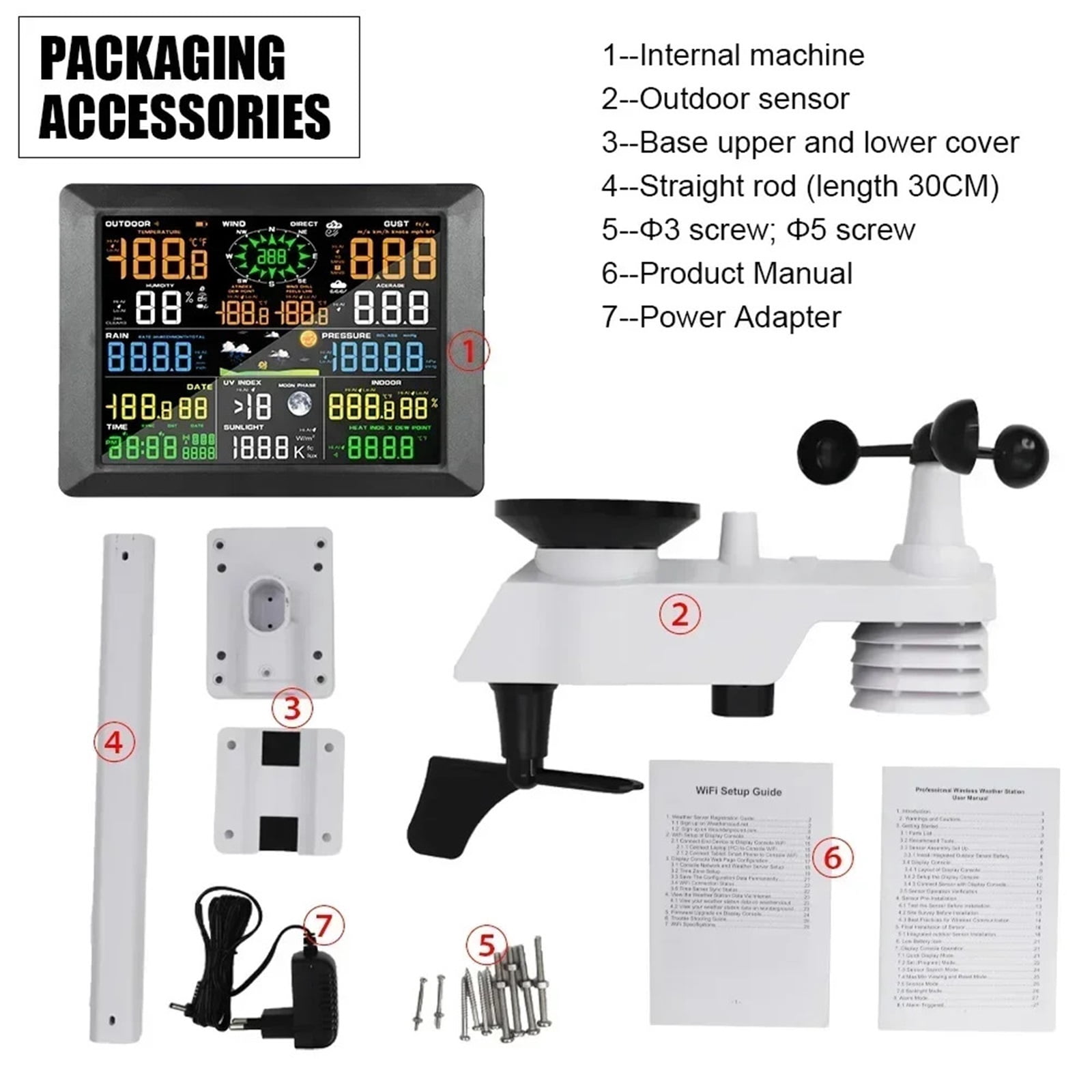 Professional Weather Station 0310 Internet Wireless with Outdoor Sensor Rain Gauge Forecast Wind ,High Precision