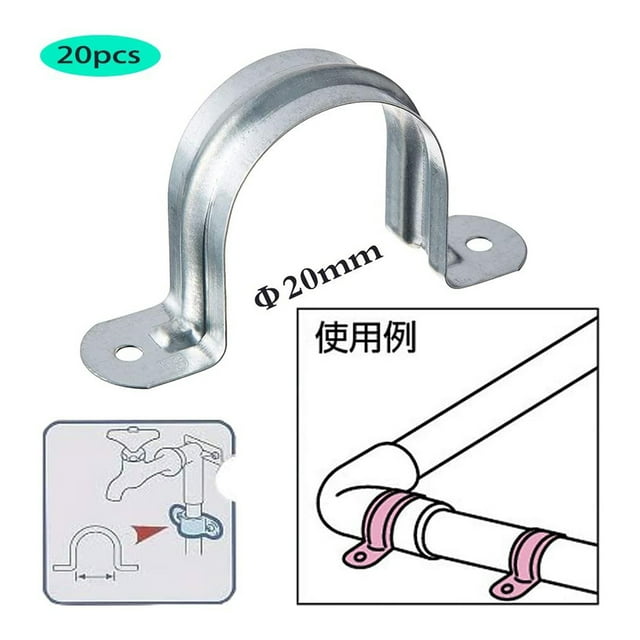 Abrazaderas de acero inoxidable 304 para correas de tubería, 20 unidades, en forma de U, con dos orificios, para manguera