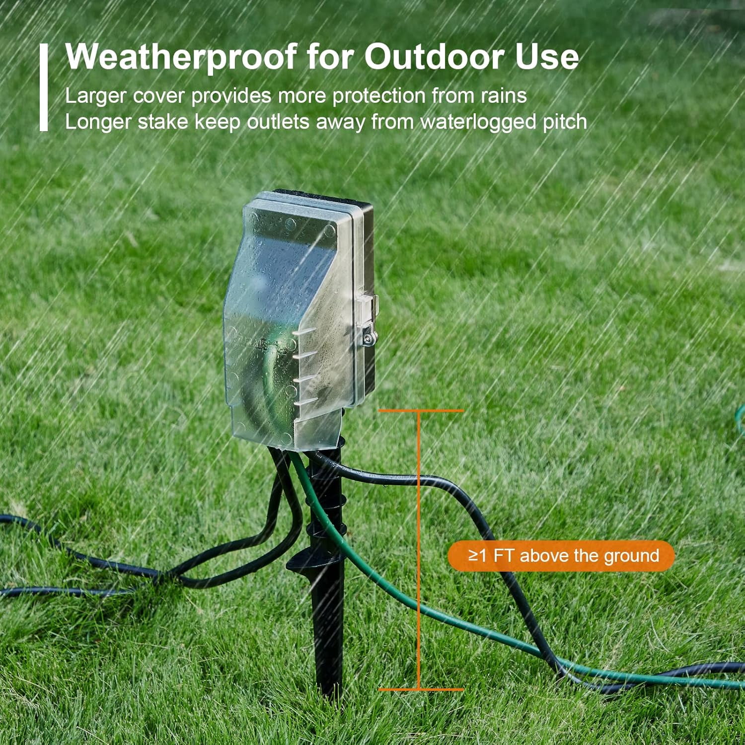 Outdoor Power Stake Light Timer, Dusk to Dawn, 6 Electrical Outlet Power Strip Weatherproof, 6FT Extension Cord Multiple Outlet for Patio Lights, Sprinkler, Garden, Christmas Decorations