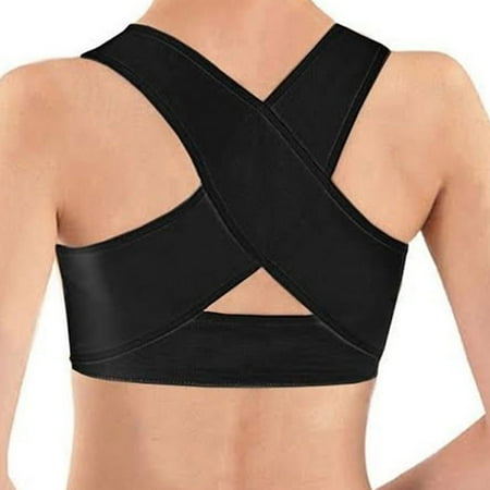 Women\'s Adjustable Posture Corrector X Strap Humpback Vest Back Support Bra - Black (Small)