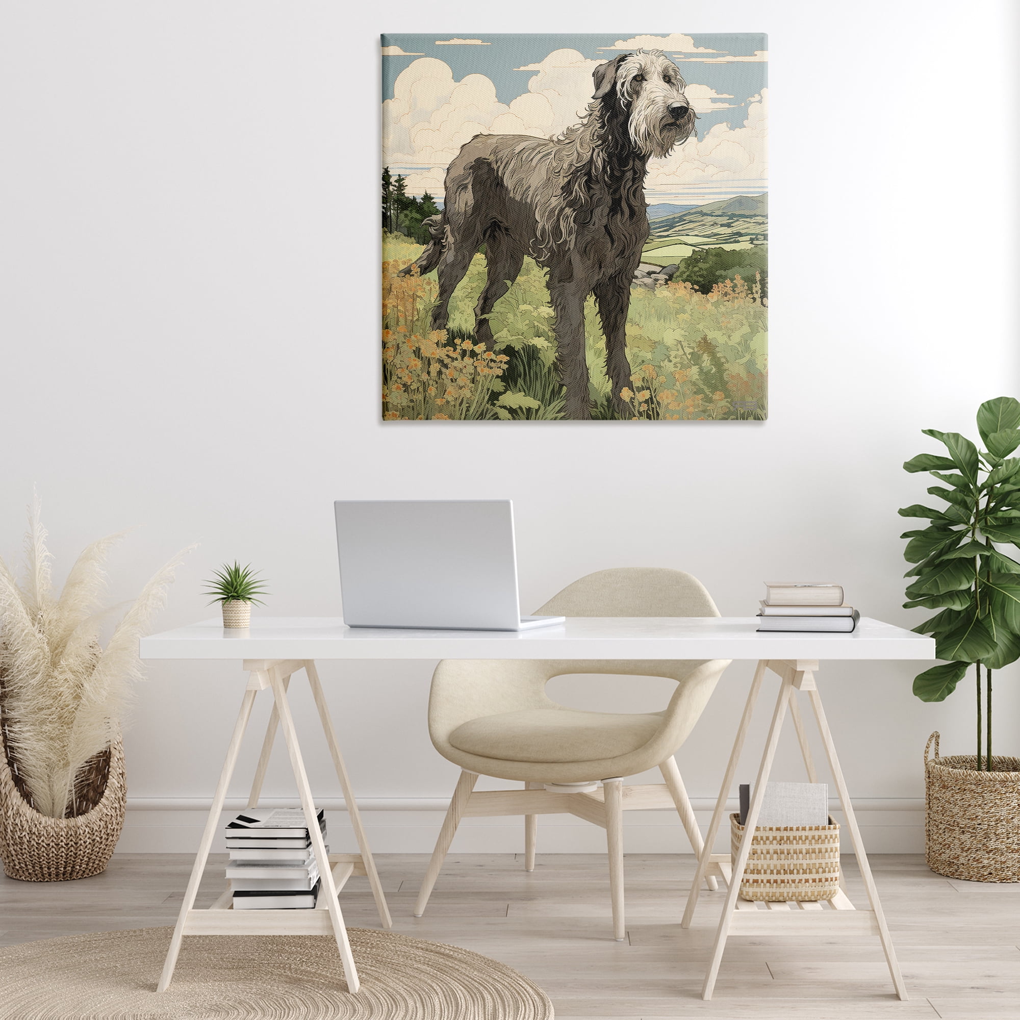 Stupell Industries Countryside Landscape Dog Landscape Painting Gallery Wrapped Canvas Art Print Wall Art, 36 x 36