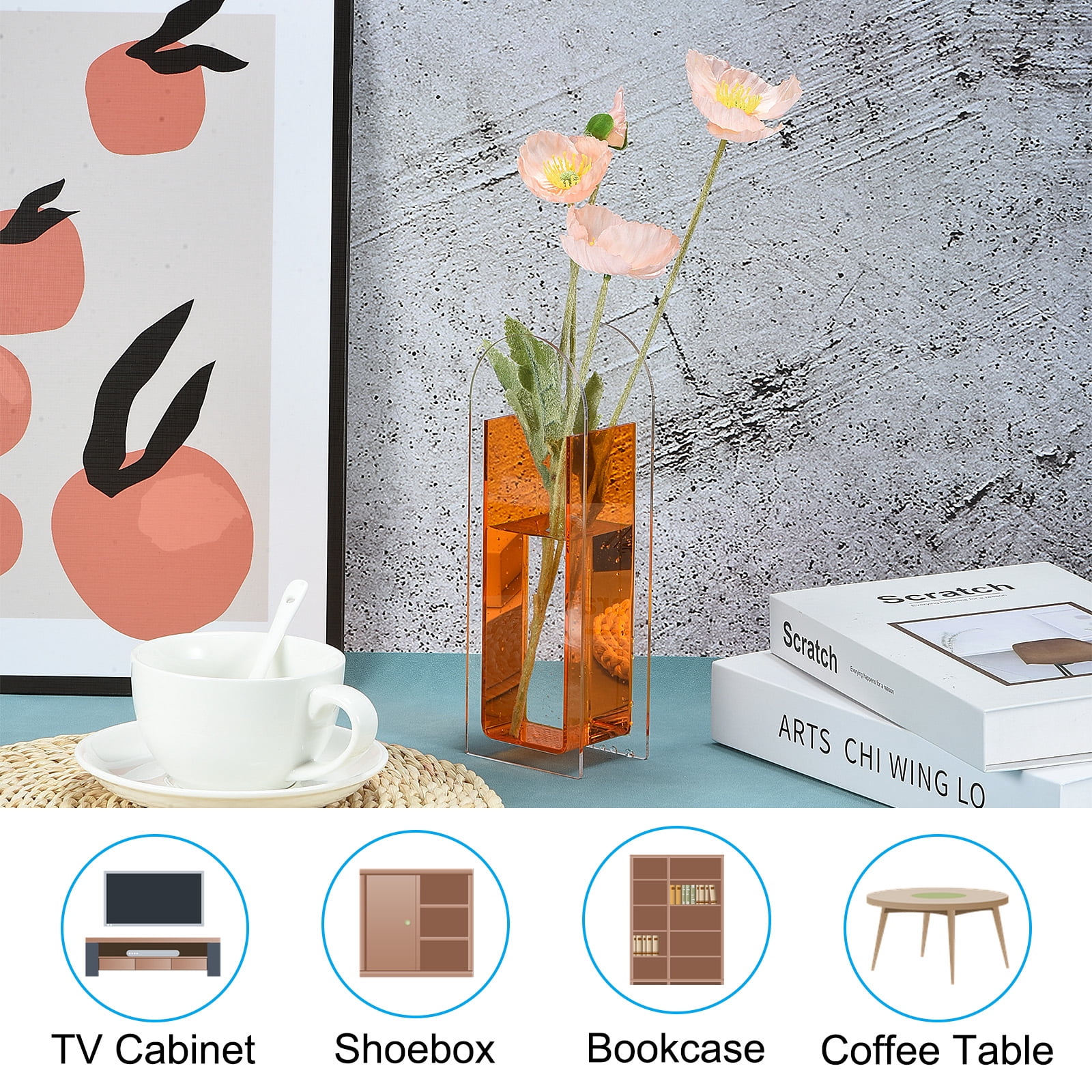 Unique Bargains Acrylic Arch Floral Vase Clear Geometric  Table Centerpiece Orange