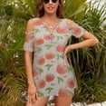 thumbnail image 3 of Hand Drawn Peach Pattern Womens Summer V Neck Zipper Top Short Sleeve T Shirt Off Shoulder Top Casual Classy Loose Shirts, 3 of 7