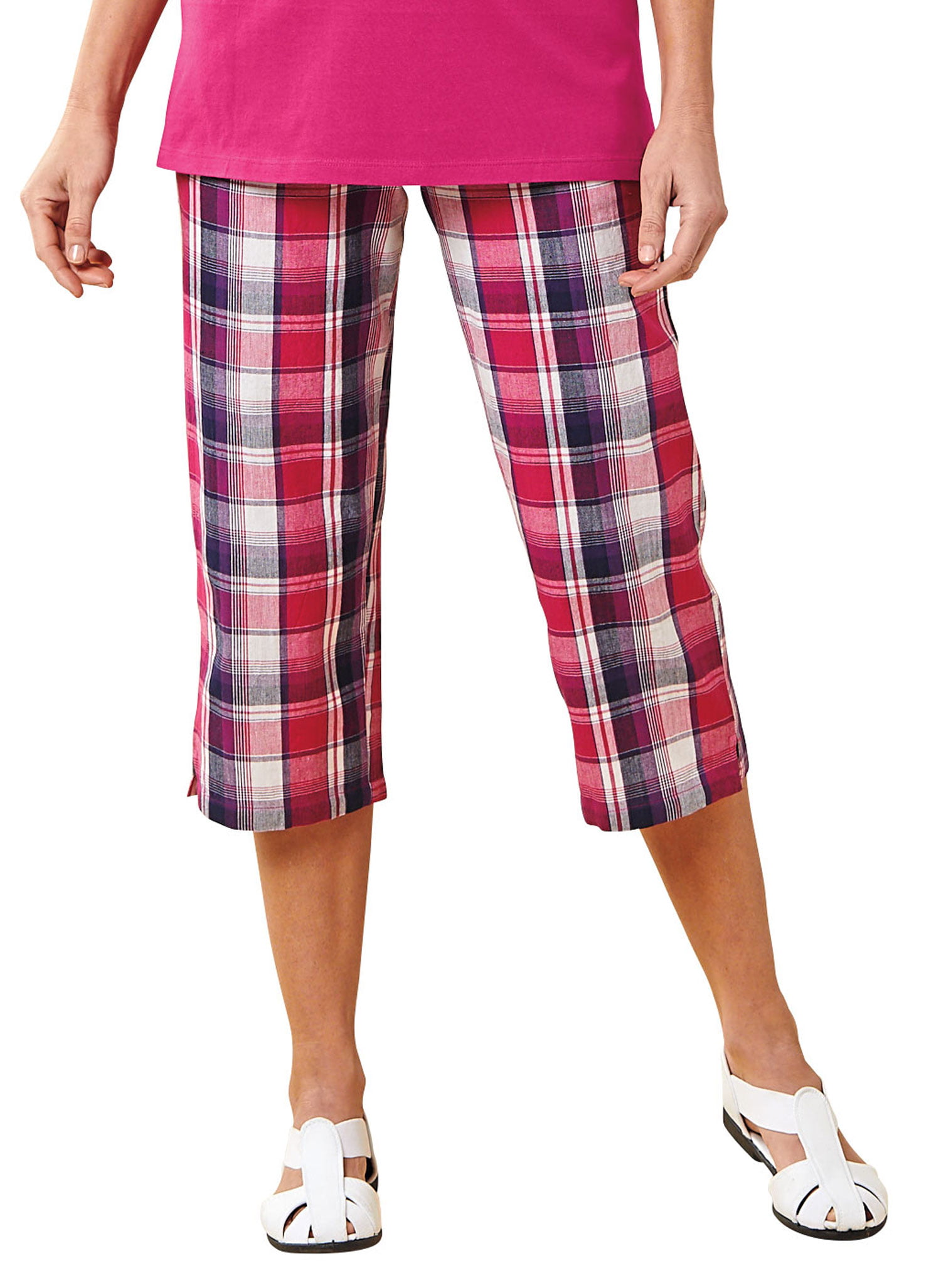 Plaid Capri Pants for Women  Casual Relaxed Fit Wide Leg Pants with  Pockets 