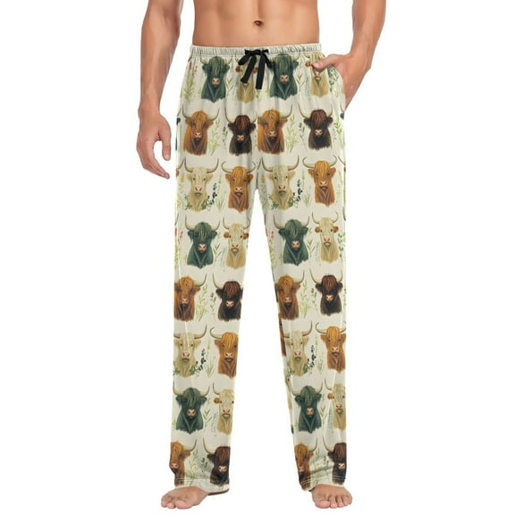 joogoo Men's Pajama Pants Highland Cattles Soft Long Sleep Lounge Pjs Bottoms L
