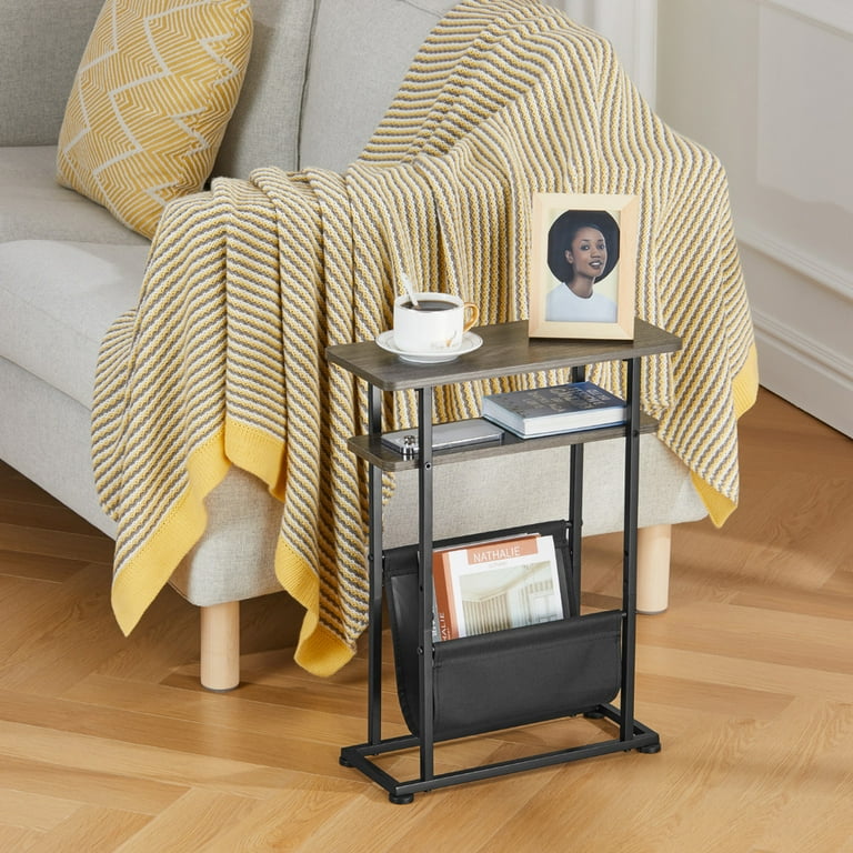 Narrow Small Side Table for Small Spaces Slim End Table with Magazine Rack 2 in 1 Narrow End Table Living Room Skinny Bedside Table Nightstand