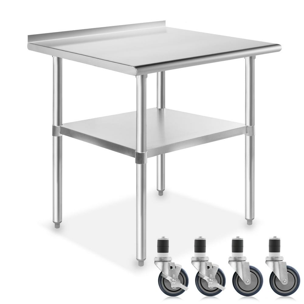 GRIDMANN NSF Stainless Steel Commercial Kitchen Prep & Work Table w/ Backsplash Plus 4 Casters