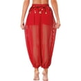 thumbnail image 3 of TiaoBug Womens Belly Dance Pants Side Split Sequins Yoga Bloomers Pants Hippie Jogger Trousers Red One Size, 3 of 7