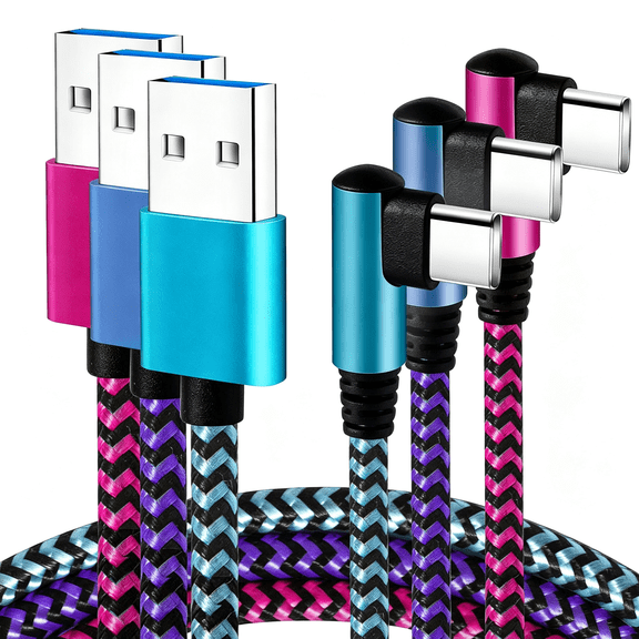 GJX Usb C Charger 6Ft 3 Pack,90 Degree Right Angle Usbc Cable 2.1A Fast Charging,Nylon Usb to Usb C Cable for S23 S22
